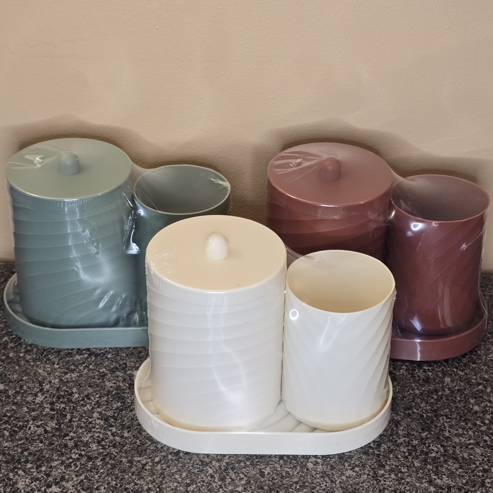3-Piece Jar with Tray Set Decorative Organizer Stylish Horizon Choose Color
